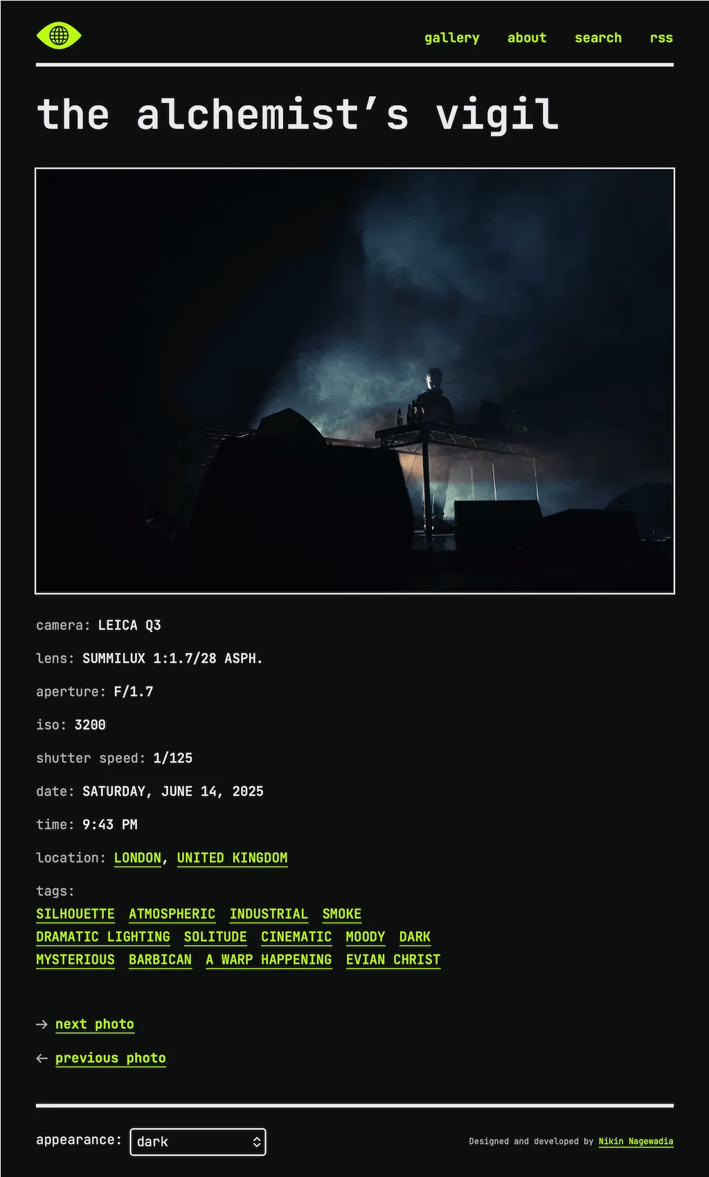 Web page containing the photograph entitled, "The Alchemist‘s Vigil".
