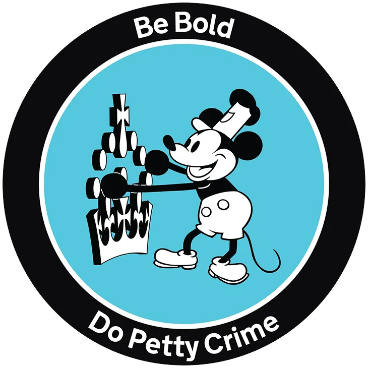 A patch of Steamboat Willie holding the GOV.UK crown.